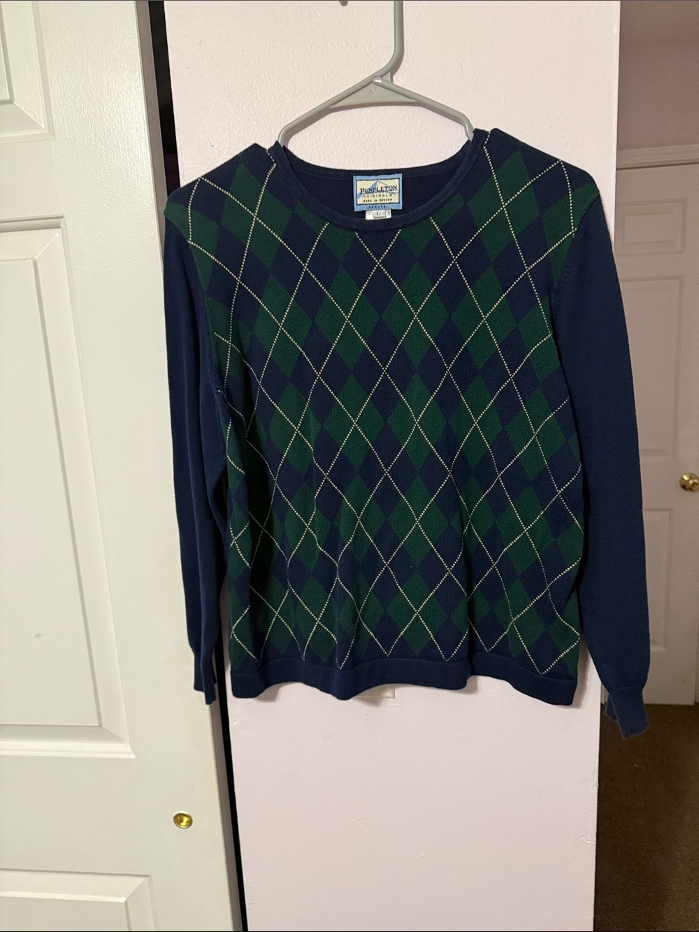 Pendleton Navy & Green Argyle Crew Sweater
